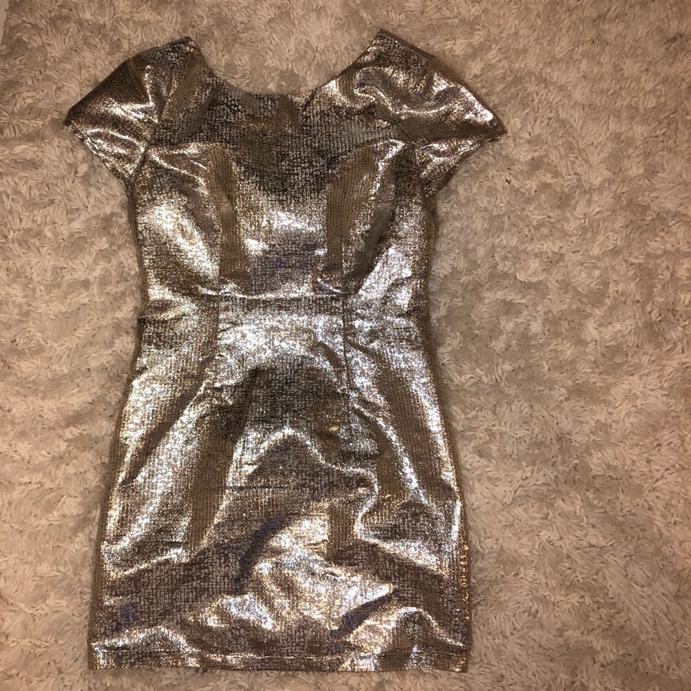 Silver metallic dress with low back